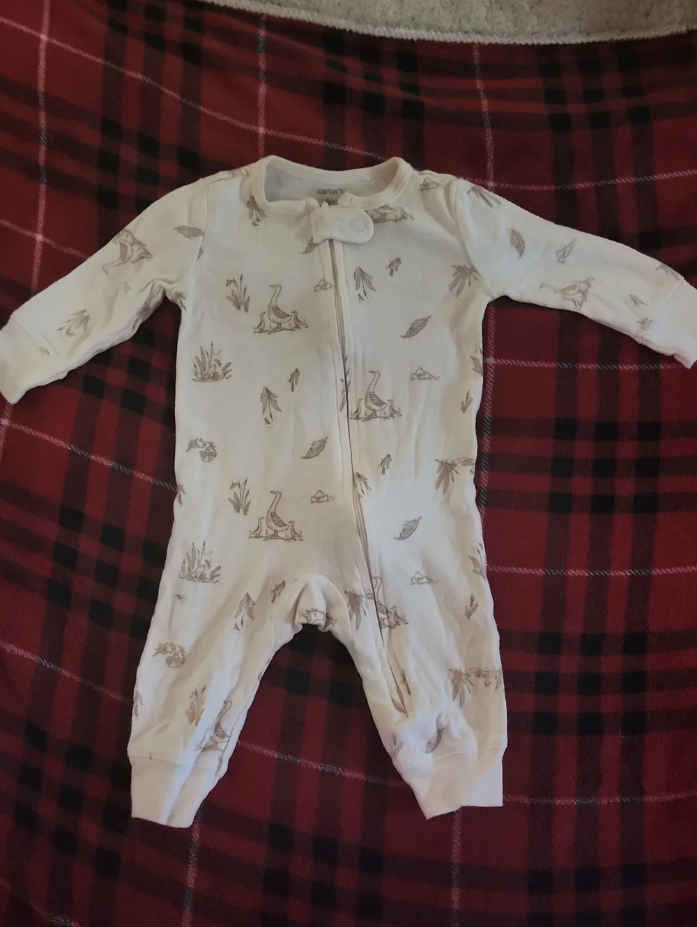 Carter's Cream One-Piece Zip Footed Romper with Tan Nature Prints
